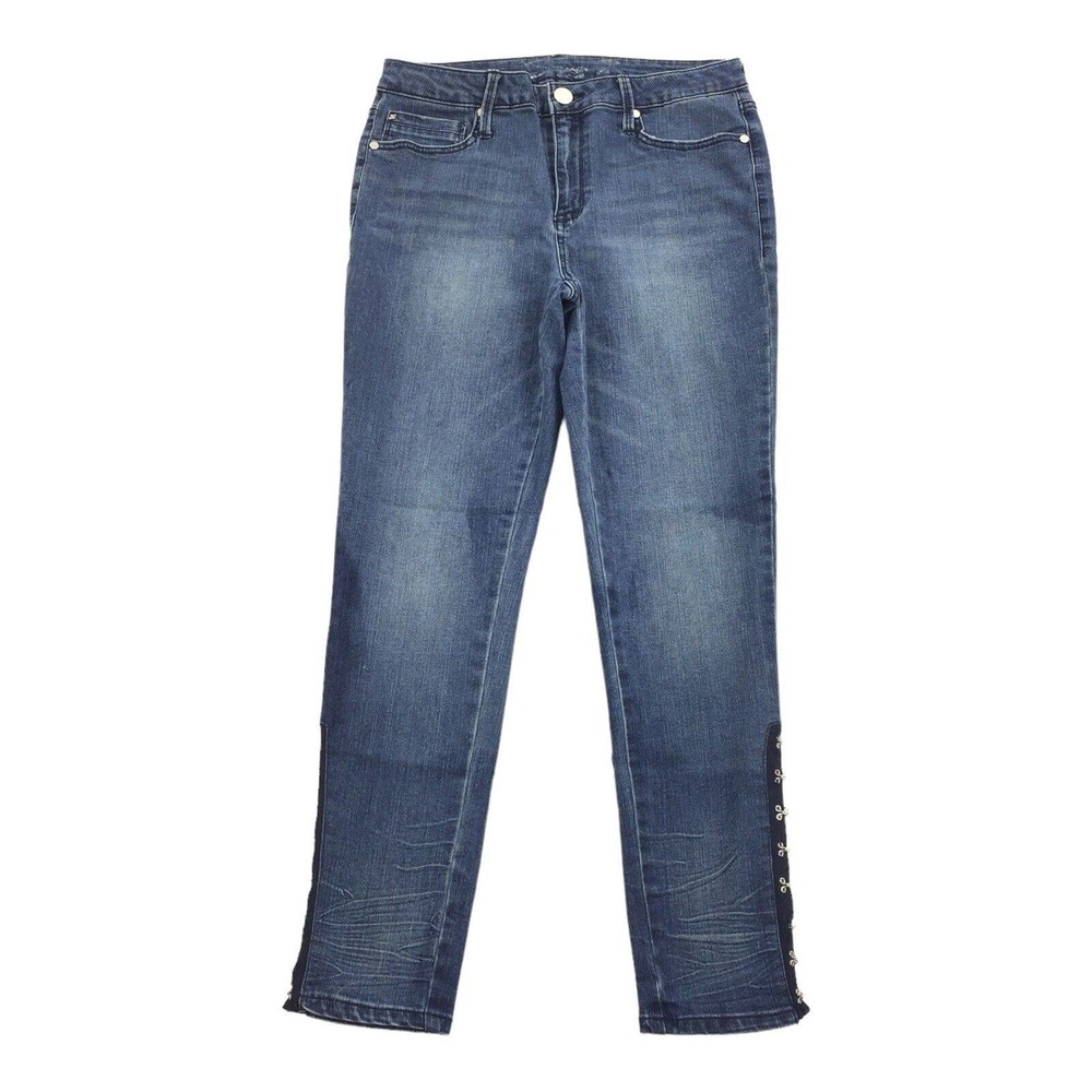 Seven7 Mid Rise Skinny Leg Blue Jeans Size 12 Womens Clasp Ankle Stretch Denim